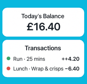 Preview of the app showing balance and savings pot